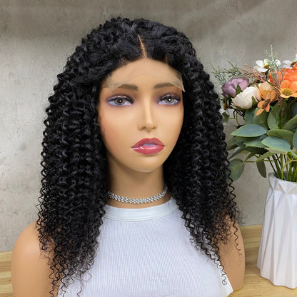 Perruques Afro Bouclées de Cheveux Humains Remy Lace Nature 4x4