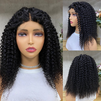 Perruques Afro Bouclées de Cheveux Humains Remy Lace Nature 4x4