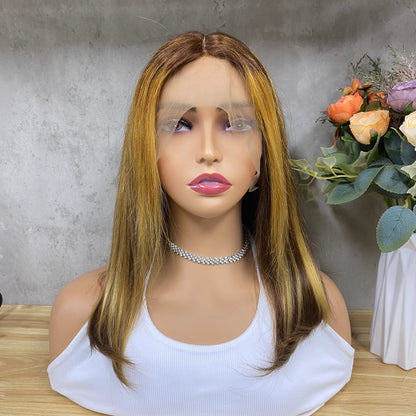 Special Piano Remy Human Hair Straight T-Part Frontal Wigs