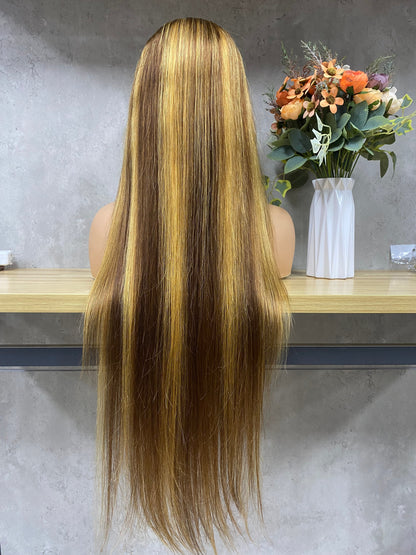 Piano 13x4 Lace Frontal Remy Human Hair Straight Long Hair Wigs