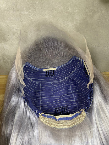 Perruques Cheveux Raides Cheveux Humains Lace Frontale Gris Clair de Lune 13x4