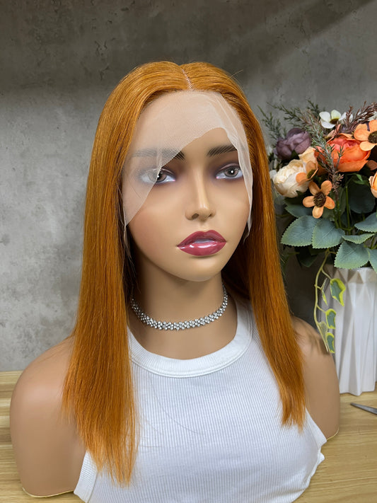 Perruques de Bob de Cheveux Raides de Cheveux Humains Remy Frontal Orange T-Part Spéciale