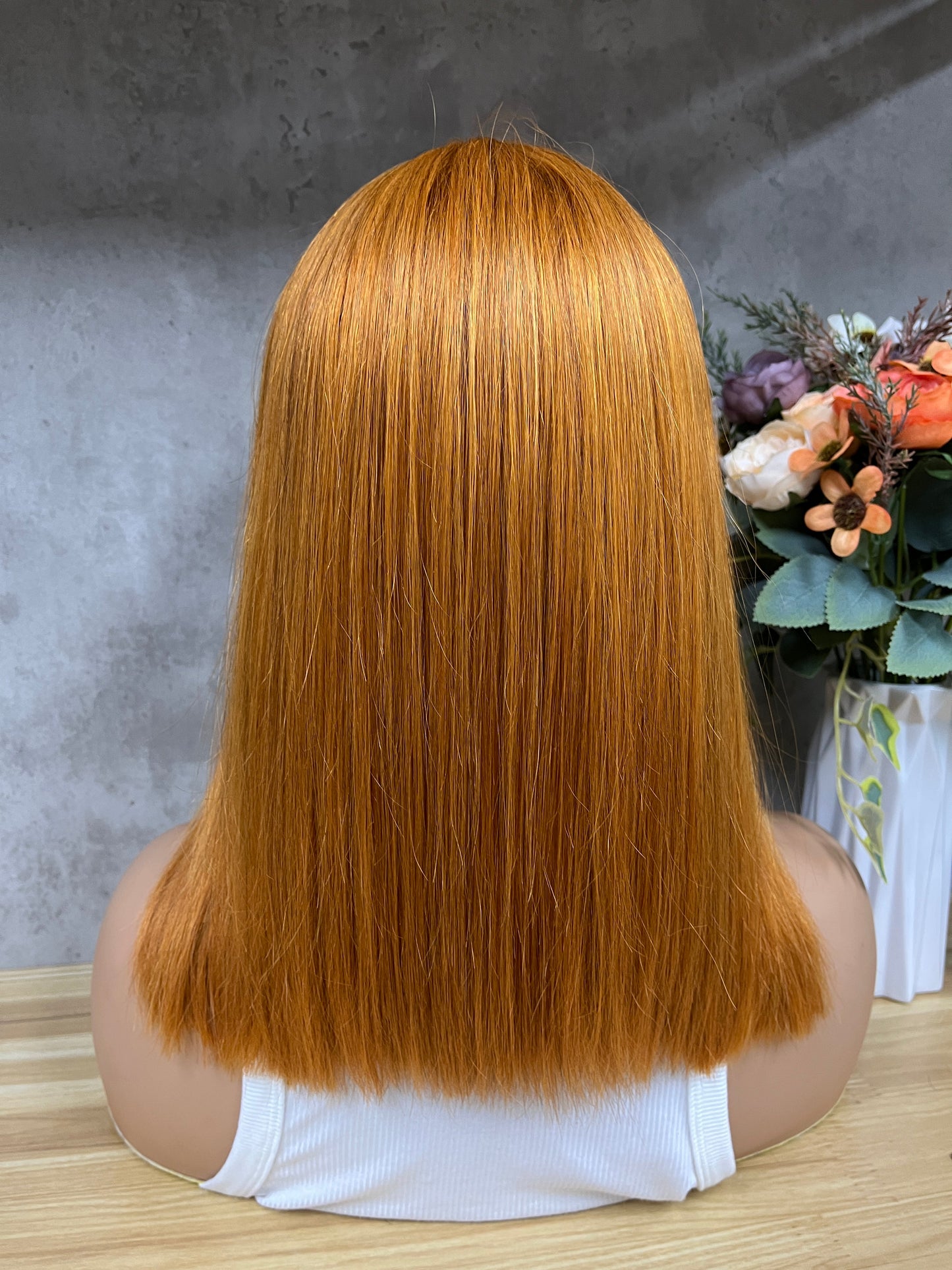Special Orange T-Part Frontal Remy Human Hair Straight Hair Bob Wigs