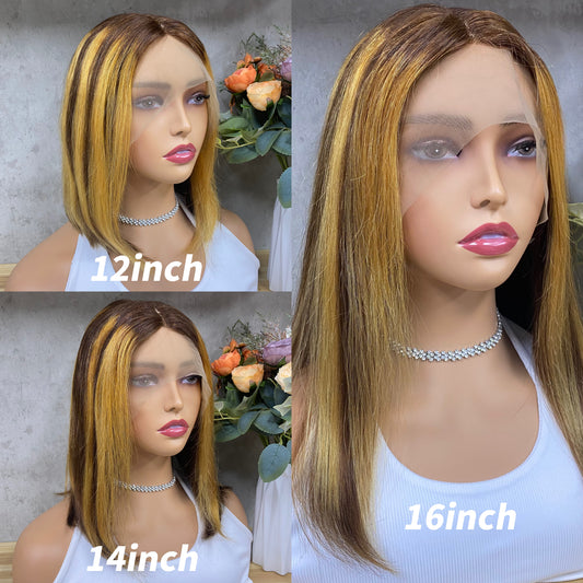 Highlight Wig Piano Color 4/27 Straight T-part HD Lace Closure Wig Fumi hair