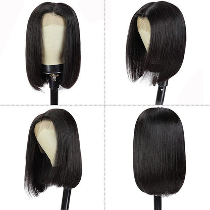 Short Bob Wig Straight Original Virgin Human Hair T Part Transparent Lace Wig For Women GHTBOB01