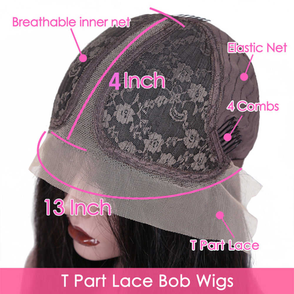 Short Bob Wig Straight Original Virgin Human Hair T Part Transparent Lace Wig For Women GHTBOB01
