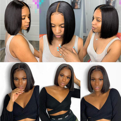 Short Bob Wig Straight Original Virgin Human Hair T Part Transparent Lace Wig For Women GHTBOB01