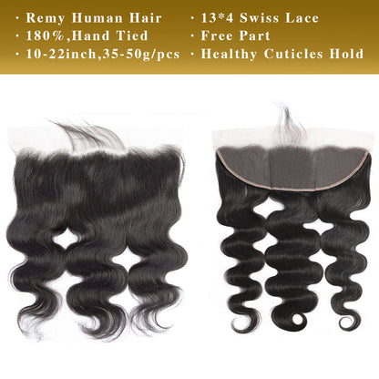 Body Wave Cheveux Humains Remy 13x4 Lace Frontal Noir Naturel