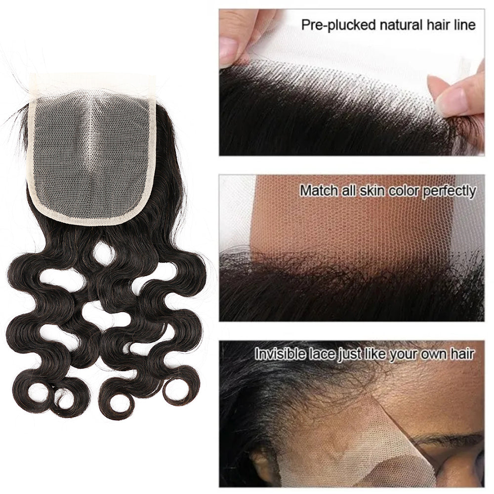 1b# Body Wave Fumi Hair 3 Bundles With 4x4 Lace Closure