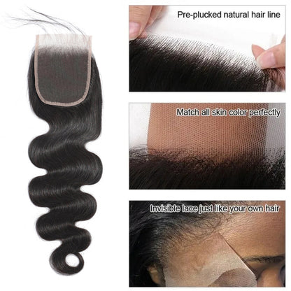 Cheveux humains de Remy de vague de corps 3 paquets avec le noir naturel frontal de la dentelle 13x4