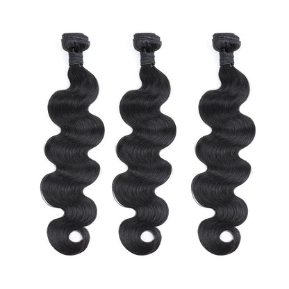 Cheveux humains de Remy de vague de corps 3 paquets avec le noir naturel frontal de la dentelle 13x4