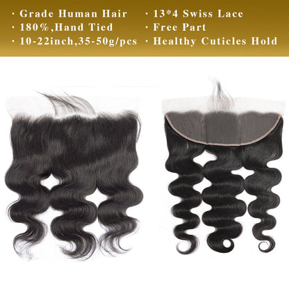 Body Wave 100% Cheveux Humains 13x4 Lace Frontal Noir Naturel