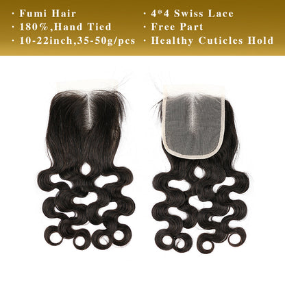 1b # Body Wave Fumi Hair 4x4 Lace Closure Noir naturel