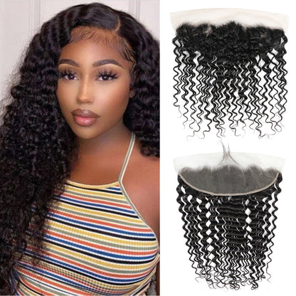 Deep Wave 100% Cheveux Humains 13x4 Lace Frontal Noir Naturel