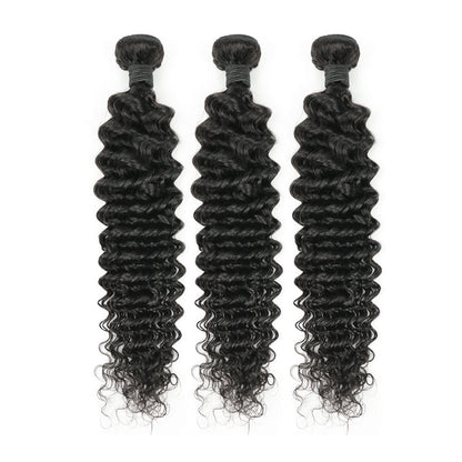 Paquets profonds 3 de cheveux de Remy de vague avec le noir naturel frontal de la dentelle 13x4