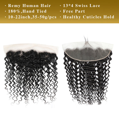 Deep Wave Remy Cheveux Humains 13x4 Lace Frontal Noir Naturel