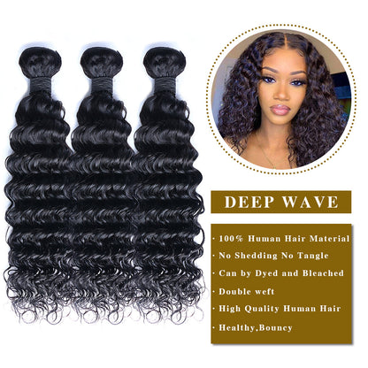 Deep Wave 100% Cheveux Humains 3 Faisceaux Noir Naturel