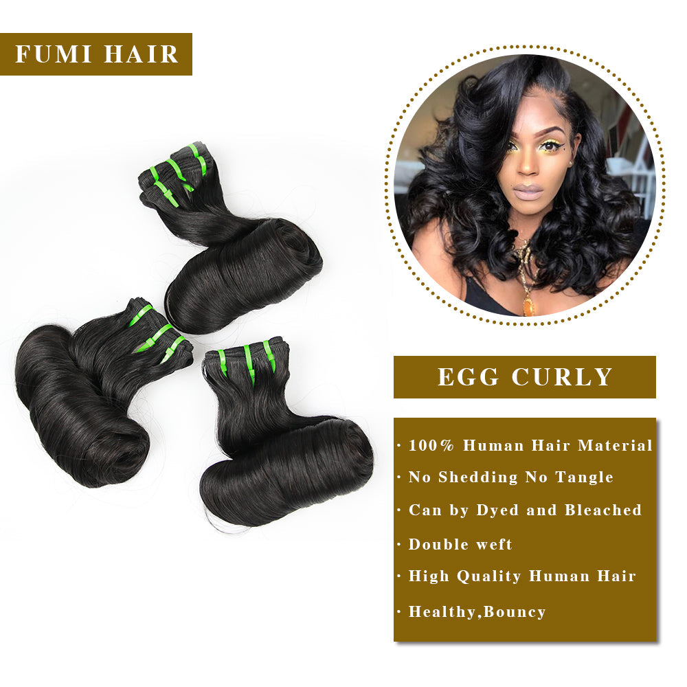 1b # Egg Curly Fumi Hair 3 Bundles avec fermeture à lacet 4x4