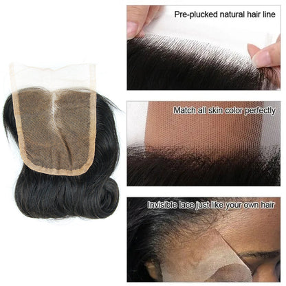 1b # Egg Curly Fumi Hair 3 Bundles avec fermeture à lacet 4x4