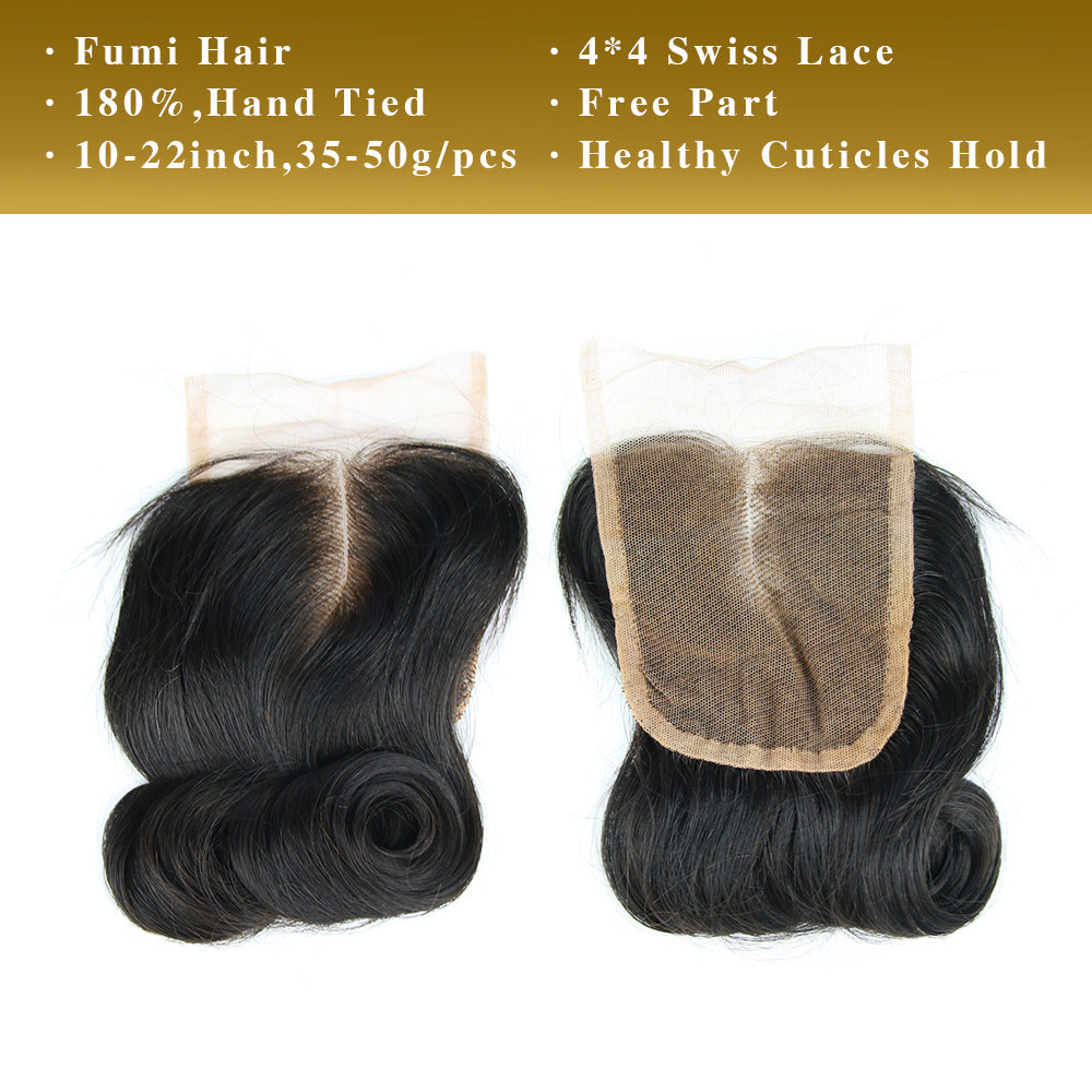 1b# Egg Curly Fumi Hair 3 Bundles With 4x4 Lace Closure