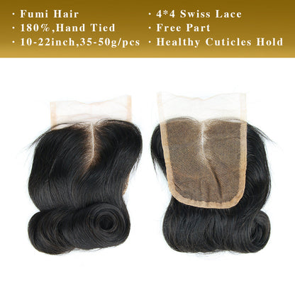 1b # Egg Curly Fumi Hair 3 Bundles avec fermeture à lacet 4x4