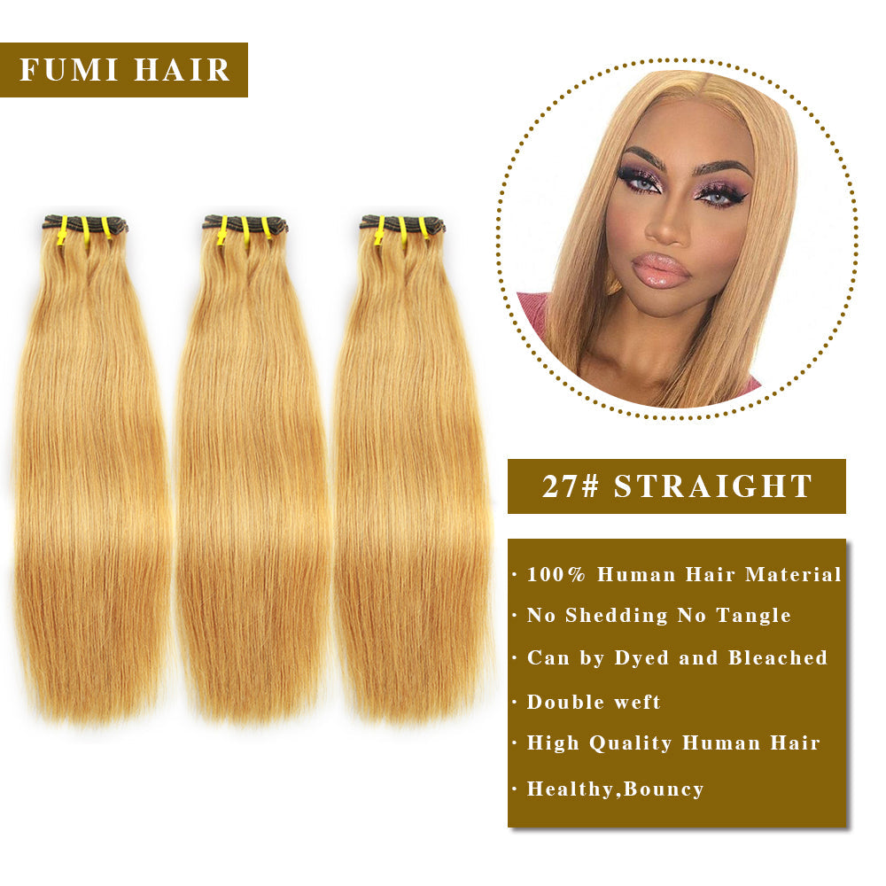27# Straight Fumi Hair 3 Bundles With 4x4 Lace Closure