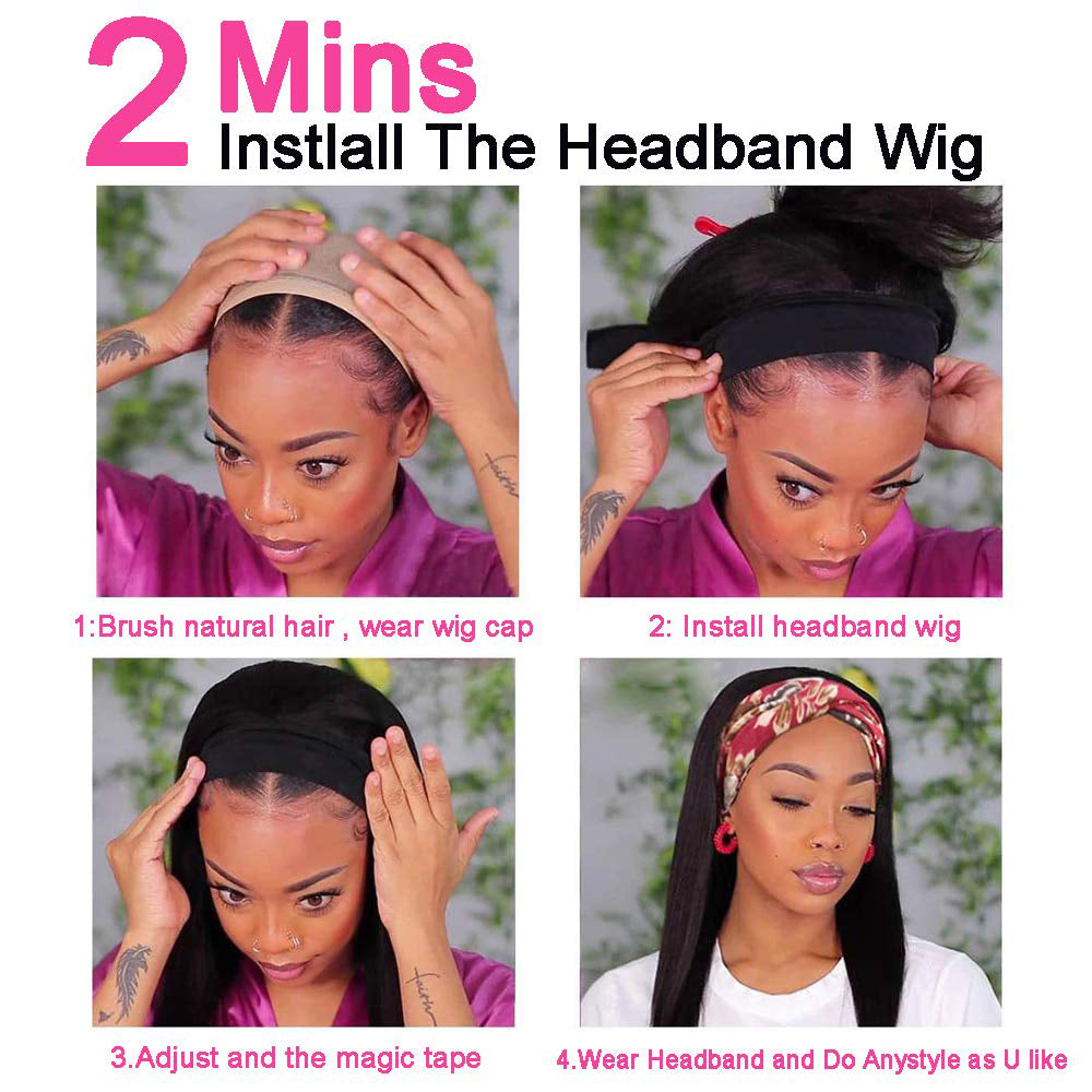 Perruque de bandeau de cheveux humains Remy en gros pour les femmes noires GHHDW01