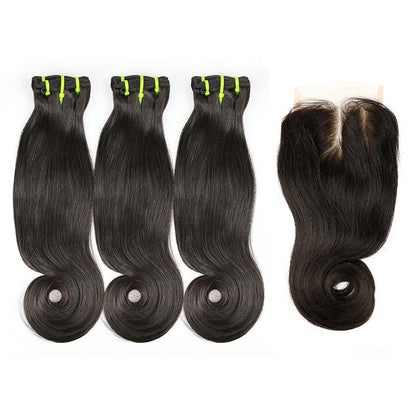 1b# Hook Straight Fumi Hair 3 faisceaux avec fermeture à lacet 4x4