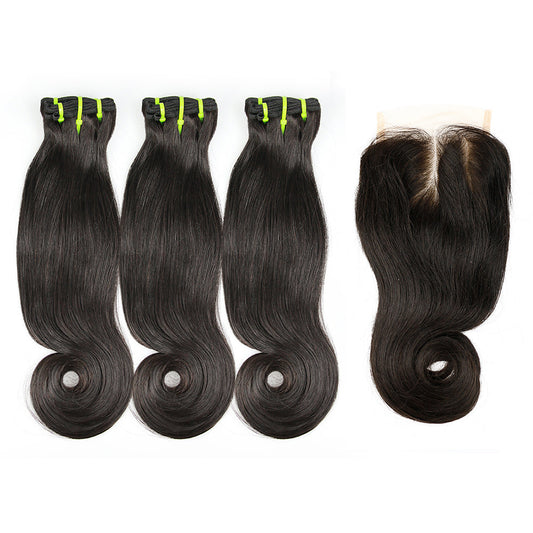 1b# Hook Straight Fumi Hair 3 faisceaux avec fermeture à lacet 4x4