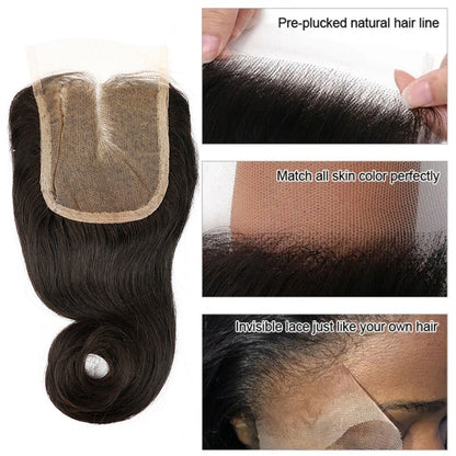 1b# Hook Straight Fumi Hair 3 faisceaux avec fermeture à lacet 4x4