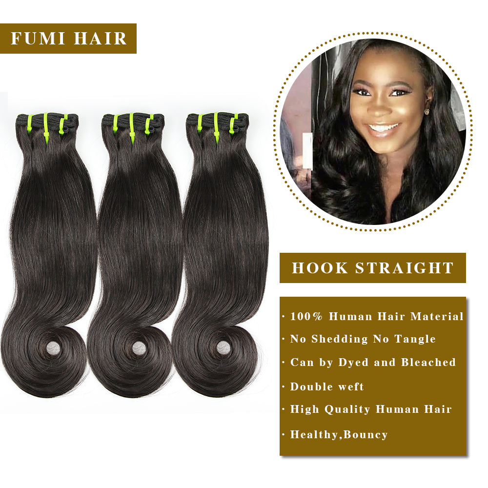 1b# Hook Straight Fumi Hair 3 faisceaux avec fermeture à lacet 4x4