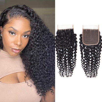 Kinky Curly 100% Cheveux Humains 4x4 Lace Closure Noir Naturel