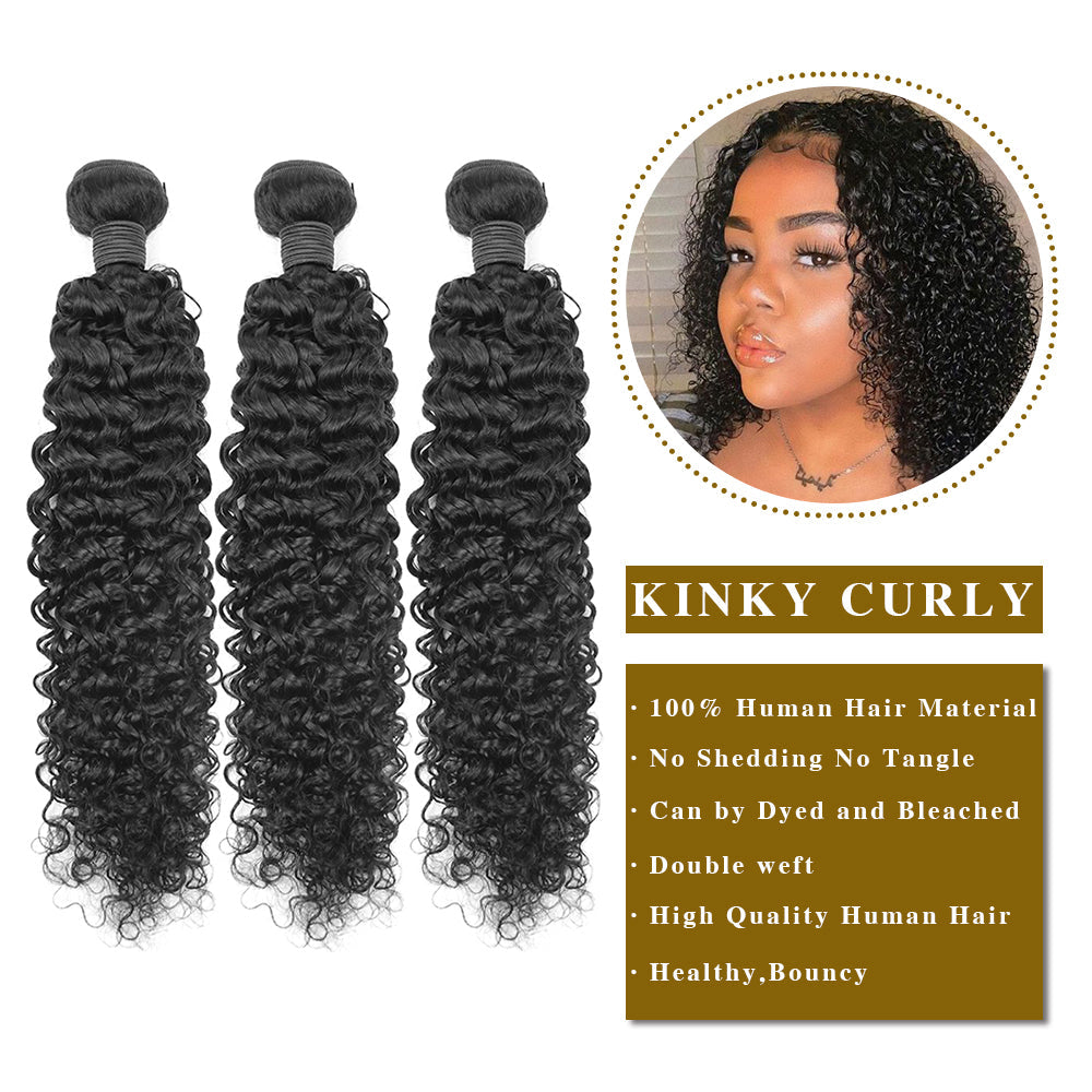 Kinky Curly Remy Human Hair 3 Faisceaux Noir Naturel