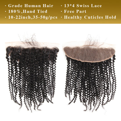 Kinky Curly 100% Cheveux Humains 13x4 Lace Frontal Noir Naturel