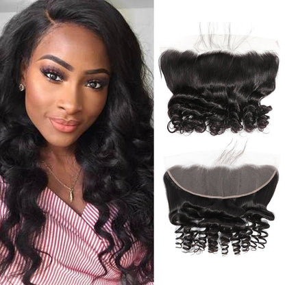Lâche Vague 100% Cheveux Humains 13x4 Dentelle Frontale Noir Naturel