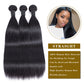 Straight 100% Human Hair 3 Bundles With 13x4 Lace Frontal Natural Black