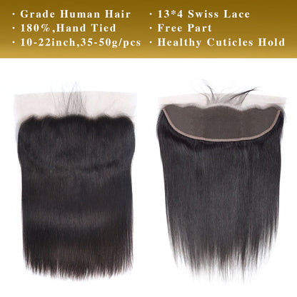 Cheveux 100% humains 3 faisceaux avec dentelle frontale 13x4 noir naturel