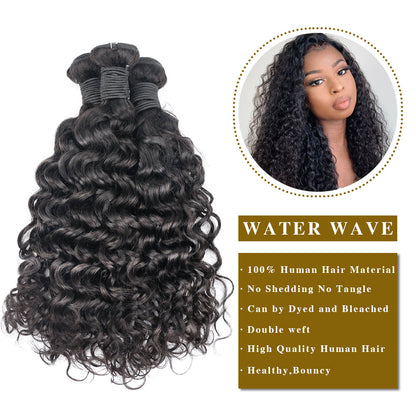Vague d'eau 100% cheveux humains 3 paquets avec noir naturel frontal en dentelle 13x4